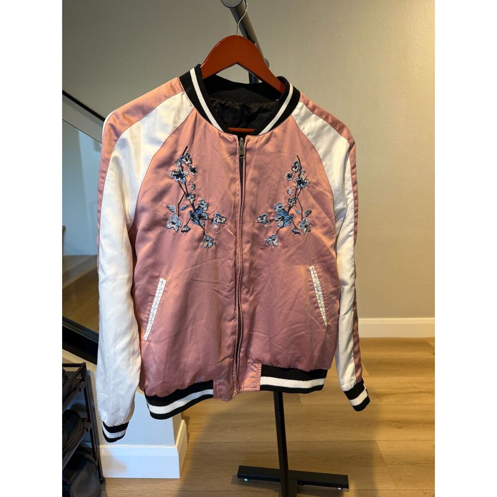 Thread & Supply Reversible Embroidered Satin Bomber Jacket